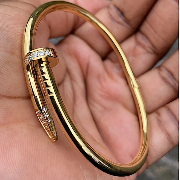 Gold Plated Nail Zircon Bangle Bracelet - Picture 11 of 14